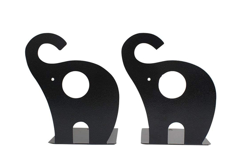 [Australia - AusPower] - Cartoon Elephant Pattern Book Organizer Cute Metal Bookends for Kids School Library Desk Study Home Office Decoration Gift (Black) Black 
