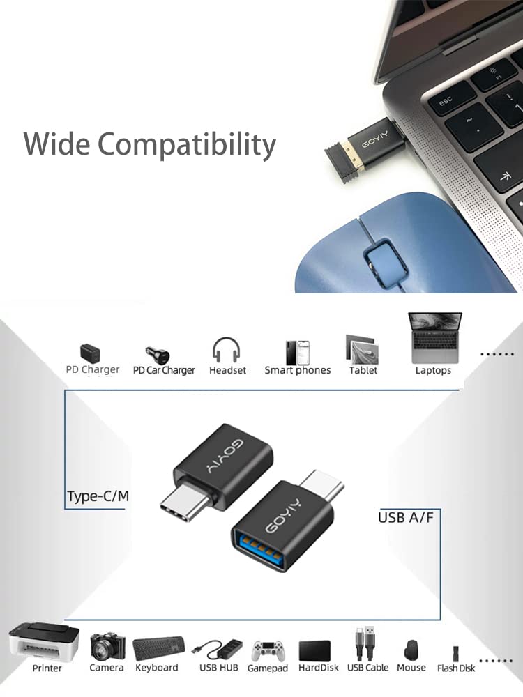 [Australia - AusPower] - GOYIY USB C to USB Adapter, USB C Male to USB Female Adapter, USB3.2 Gen 2，2-Pack, Compatible with MacBook Pro/Air, iMac, iPad Mini/Pro, Mobile Phone and Other Type C or Thunderbolt 4/3 Devices(Black) Black 