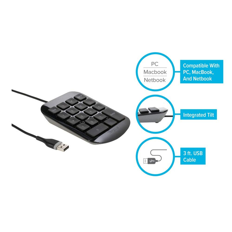 [Australia - AusPower] - Targus Numeric Keypad with USB Port Connector, True Plug-and-Play Device, Connects with Laptop, Desktop and Other Devices, Black (AKP10US) Black/gray 