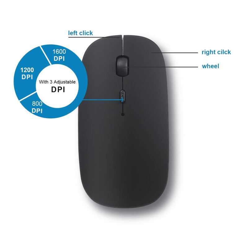 [Australia - AusPower] - Bluetooth Mouse for Mac/Laptop/iPad/iPhone/Android PC,Rechargable Quiet Slim Wireless Mice Compatible with OS/Windows/Linux/Tablet/MacBook Pro/MacBook Air,Black 