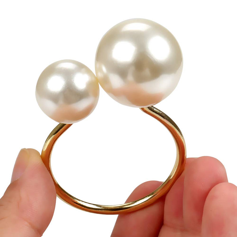 [Australia - AusPower] - Pearl Napkin Rings Set of 12, Gold Serviette Buckle Holder for Easter, Family Gathering, Dinner Party, Wedding Decor, Napkin Ring for Christmas, Thanksgiving Day, Friends and Family (2 Gold Pearls) 2 Gold Pearls 