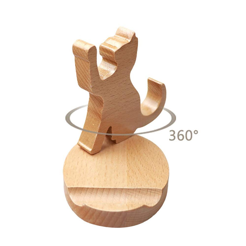 [Australia - AusPower] - Cute Cat Cell Phone Stand, MHKBD Wooden Phone Stand Cell Phone Holder Desktop Cellphone Stand Universal Desk Stand for All Smart Phone Desk Decoration, Great Gift for Cat Lover Valentines Gift 