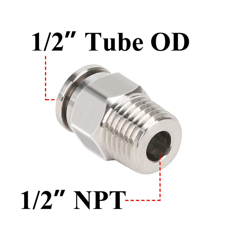 [Australia - AusPower] - Beduan Pneumatic BPC Nickel-Plated Brass Push to Connect Air Fitting, 1/2" Tube OD x 1/2" NPT Male Thread Straight Push Lock Fitting 1/2"OD-1/2"NPT 1PCS 