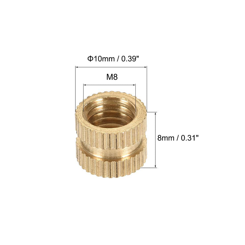 [Australia - AusPower] - uxcell Knurled Insert Nuts, M8 x 8mm(L) x 10mm(OD) Female Thread Brass Embedment Assortment Kit, 25 Pcs 