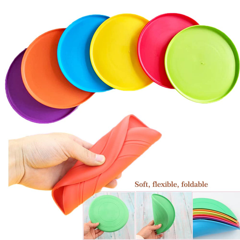 [Australia - AusPower] - SUHEEUS Kids Flying Disc Toy Outdoor Playing Lawn Game Disk Flyer for Kindergarten Teaching Soft Silicone Colorful 6 Pack Bulk Set… 