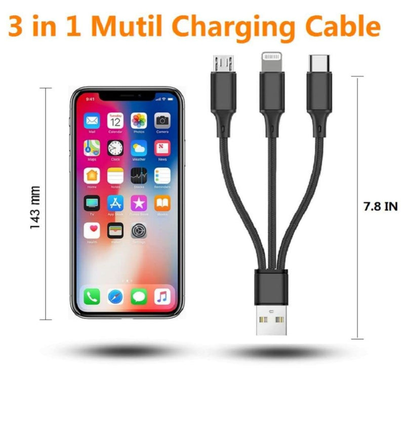 [Australia - AusPower] - Multi Charging Cable,3in1 Short Multi Charger Cable 3Pack Nylon Braided Multiple USB Fast Charger Cord Adapter with Lightning Port/Type-C/Micro USB Port Connector Apple iPhone/iPad/Cell Phones/Tablet 3 
