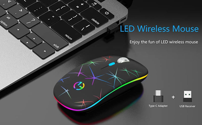 [Australia - AusPower] - Wireless Mouse, 2.4G Portable Optical Quiet RGB Mouse with USB Receiver and Type C Adapter, 3 Adjustable DPI Levels, Wireless Computer Mouse for Laptop, Computer, PC, MacBook, Desktop Black 