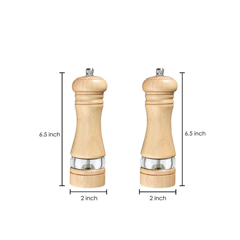 [Australia - AusPower] - 2-Piece Salt and Pepper Grinder Set, Wooden Salt and Pepper Mills with Adjustable Coarseness, Refillable Manual Pepper Mill Grinder for Home Cooks (6.5 inch) 6.5 inch 