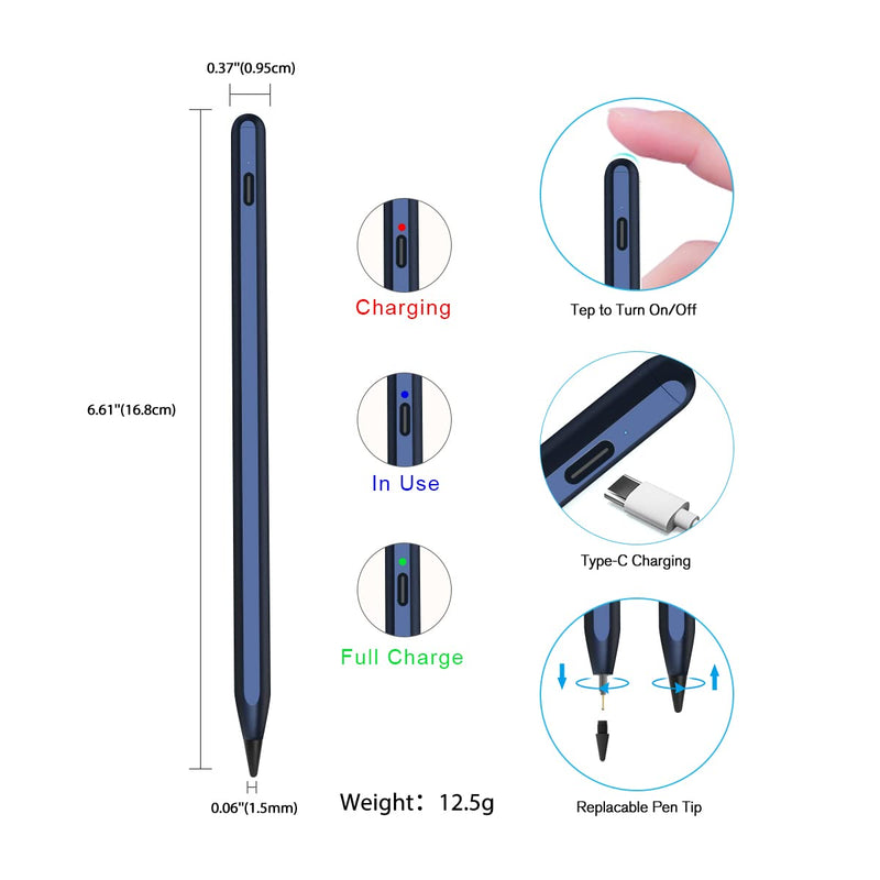 [Australia - AusPower] - Stylus Pencil for iPad 9th Generation, Active Pen with Palm Rejection Compatible with (2018-2022) Apple iPad 9th 8th 7th Gen/iPad Pro 11 & 12.9 inches/iPad Air 4th 5th Gen/iPad Mini 6th Gen (Blue) Blue 