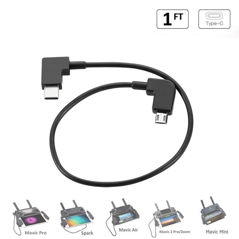 [Australia - AusPower] - Micro USB to Type C Data Cable, 11.8 inch 90 Degree Video Data Cable for DJI Mavic 2 Zoom/Mavic 2 Pro/Mavic Mini/Mavic Mini 2/Mavic Air/Mavic Pro/Mavic Pro Platinum/Spark for Cellphone/Tablet 
