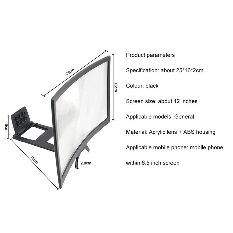 [Australia - AusPower] - HSRBO 12" 3D Curved HD Screen Magnifier for Cell Phone with Foldable Phone Stand Holder Compatible with All Smartphones 