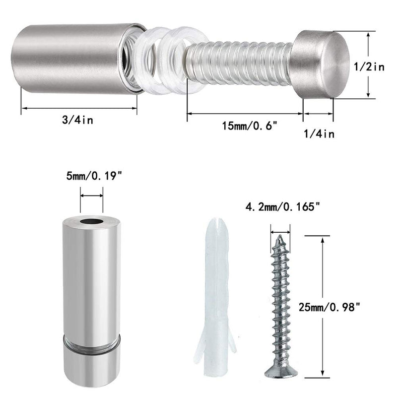 [Australia - AusPower] - REDYA 24 Pack 1/2 x 1 Inch Stainless Steel Standoff Screws, Sign Mounting Hardware Glass Standoff Hardware Advertising Screws for Glass and Sign Displays Acrylic Picture Frame 