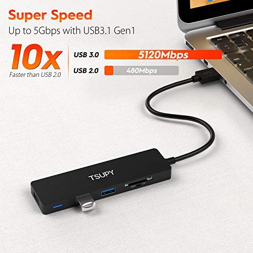 [Australia - AusPower] - USB 3.0 Hub TSUPY Multi USB HUB, 5 in 1 USB Data Hub with SD Micro SD Card Reader & 3 USB 3.0 Ports Compatible for PC, Laptops,MacBook,Printer,Surface Pro, USB Flash Drives and More 