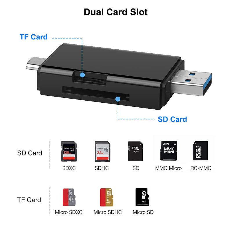 [Australia - AusPower] - SD/Micro SD Memory Card Reader, BorlterClamp 6 in 1 USB C SD/TF Card Reader MicroUSB OTG Card Reader Compatible with PC, Laptop, MacBook, Smartphone (Black) 