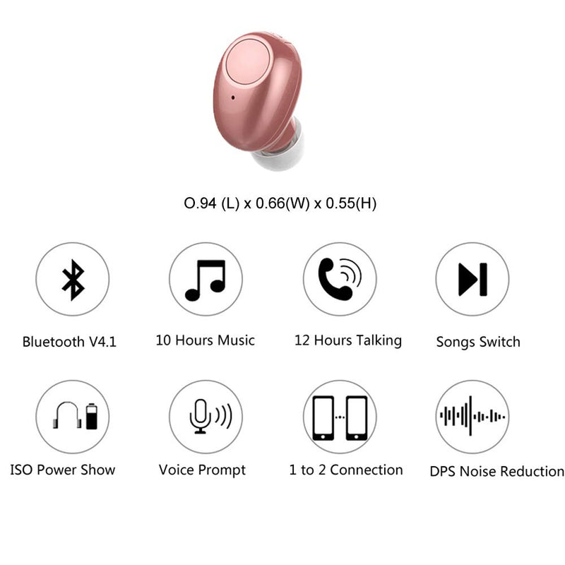 [Australia - AusPower] - Single Bluetooth Earpiece10 Hrs Playtime,Wireless Headphone, Mini Bluetooth Headset Hands-Free Car Earphone,Cell Phone Bluetooth Earbud for iOS Android Smart Phones PC TV Audiobook (Pink) Pink (gold rose) 