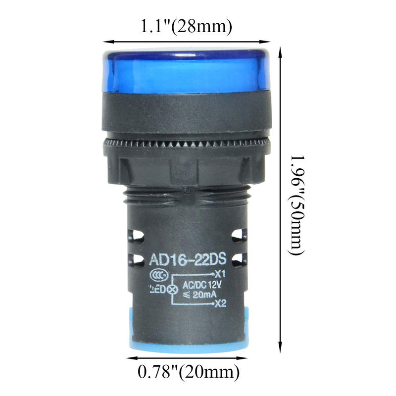 [Australia - AusPower] - TOVOT Indicator Lights AC/DC 12V, Energy Saving LED Signal Lights, Flush Panel Mount 7/8" 22mm,AD16-22DS-5PCS (Blue) Blue 