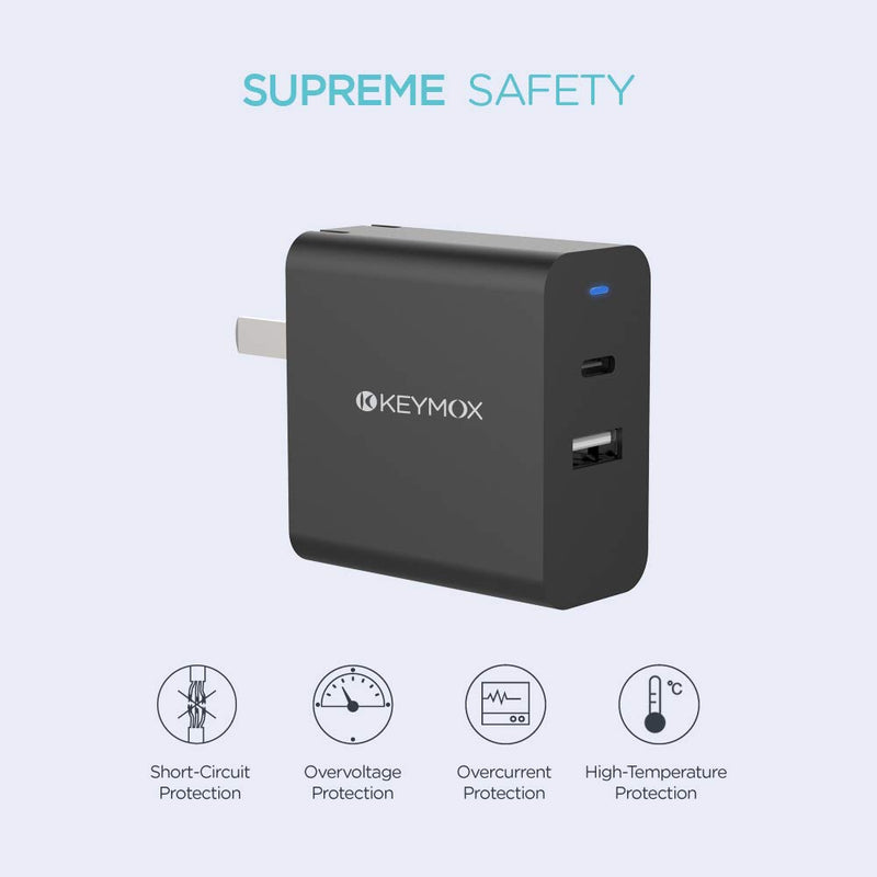 [Australia - AusPower] - USB C Charger, KEYMOX 30W 2-Port Charger with 18W Power Delivery Adapter,for iPhone 12/12 Mini/12 Pro Max /11 Pro, Galaxy S10 S9+ S9, iPad Pro,Samsung,Google Pixel, Huawei and More 