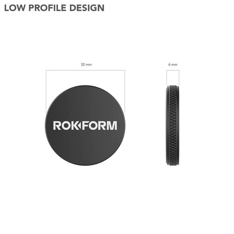 [Australia - AusPower] - Rokform - Low Pro Magnetic Phone Mount, 1-Inch Phone Magnet for Car, 3M VHB Adhesive Holder Mounts to almost any Flat Surface, Compatible with all Rokform Cases (Black) 