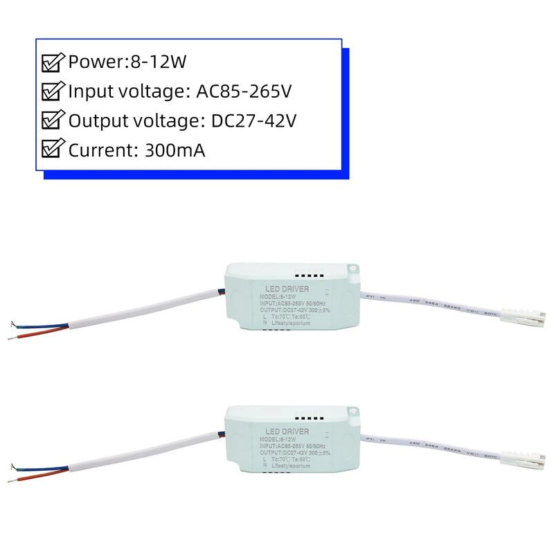 [Australia - AusPower] - Qimoo 8-12W LED Driver, Constant Current 300mA AC 85-265V Output 24-42V SM Male Connector External Power Supply Rectifier Transformer for LED Ceiling Light White 8~12W 