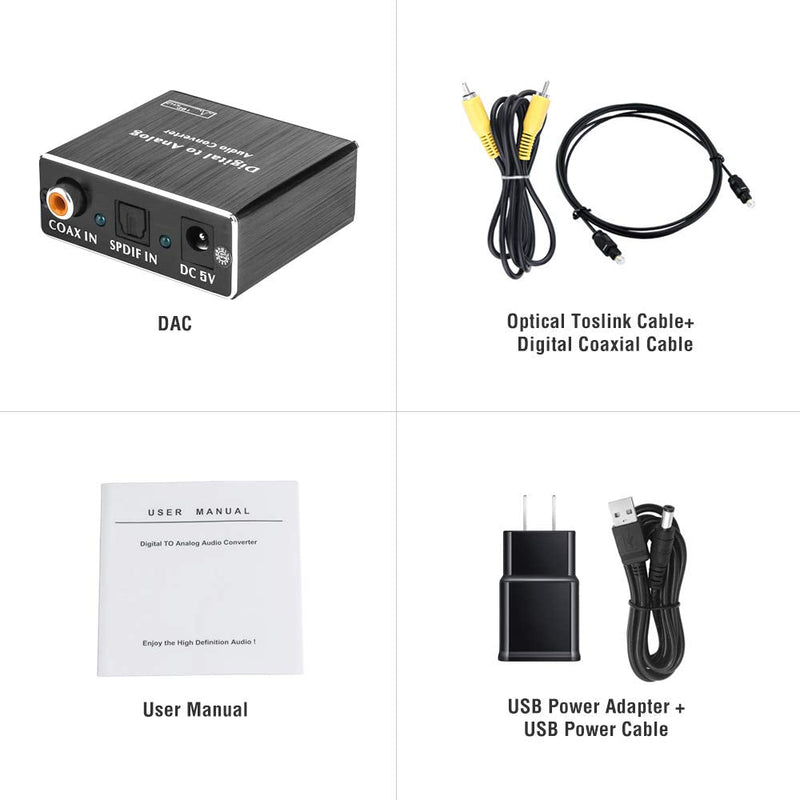 [Australia - AusPower] - ROOFULL 192Khz Digital-to-Analog Audio Converter DAC Digital SPDIF Optical (Toslink) to Analog L/R RCA & 3.5mm AUX Stereo Audio Adapter with Optical & Coaxial Cable for PS3/4 DVD HDTV Headphone 