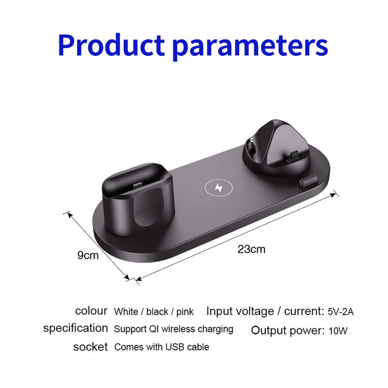 [Australia - AusPower] - Wireless Charging Station, TZONOO 6 in 1 Fast Charging Stand for Multiple Devices, Apple Watch Series 6/SE/5/4/3/2, AirPods Pro, iPhone 13/13 Pro/12/12 Pro/11 Series/XS Max/XR/XS/X/8/8 Plus(Black) Black 