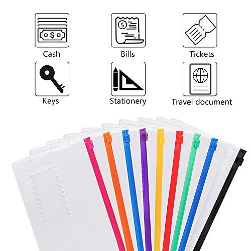 [Australia - AusPower] - EOOUT 24 pcs Poly Zip Envelope, Reusable Envelopes, Pencil Case Bulk, Bill Bag, 9 x 4.7 Inches, A6 Size, 10 Colors, for School and Office Supplies 