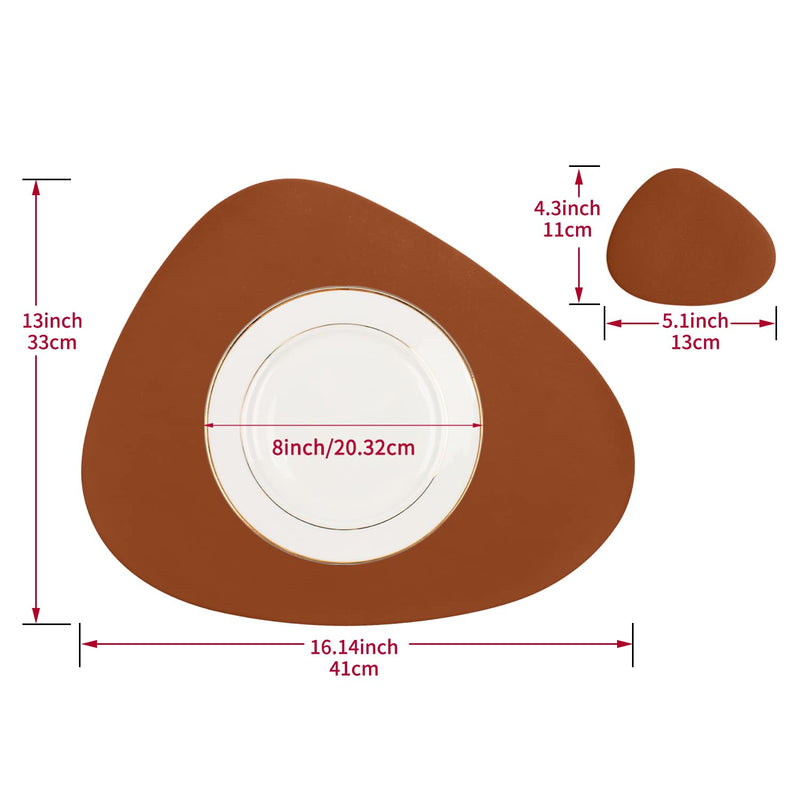 [Australia - AusPower] - Faux Leather Placemats and Coasters Set, Round Leather for Dinner Table Mats Heat Resistant Non-Slip Washable Insulation Coffee Mats Kitchen Place Mats Nordic Style (Brown, 2 Placemats+2 Coasters) Placemats Set of 2 and 2 Coaster Brown 