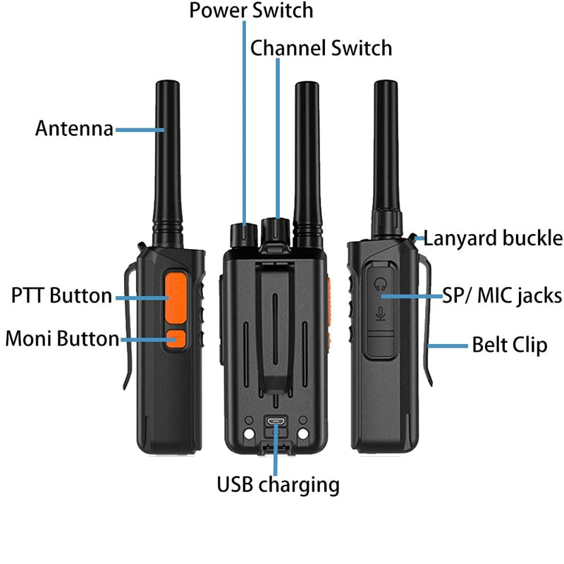 [Australia - AusPower] - VBTER Walkie-Talkies for Adults Long Range Rechargeable Fast USB-Charging,WBT-V8 Walky Talky with Earpieces 16 Channel Handheld Two Way Radios （2 Pack） 