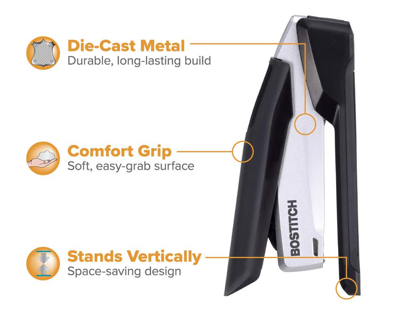[Australia - AusPower] - Bostitch inPOWER+28 Executive Stapler - 3 in 1 Stapler - One Finger, No Effort, Spring Powered Stapler, Black/Silver (1110) 