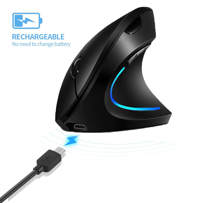 [Australia - AusPower] - Vertical Mouse, Right Handed 2.4GHz Wireless Ergonomic Rechargeable Vertical Mouse with 4 Adjustable DPI 800/1200/1600/2400, 6 Buttons,Compatible with PC, Desktop,Mac (Black)… Black 