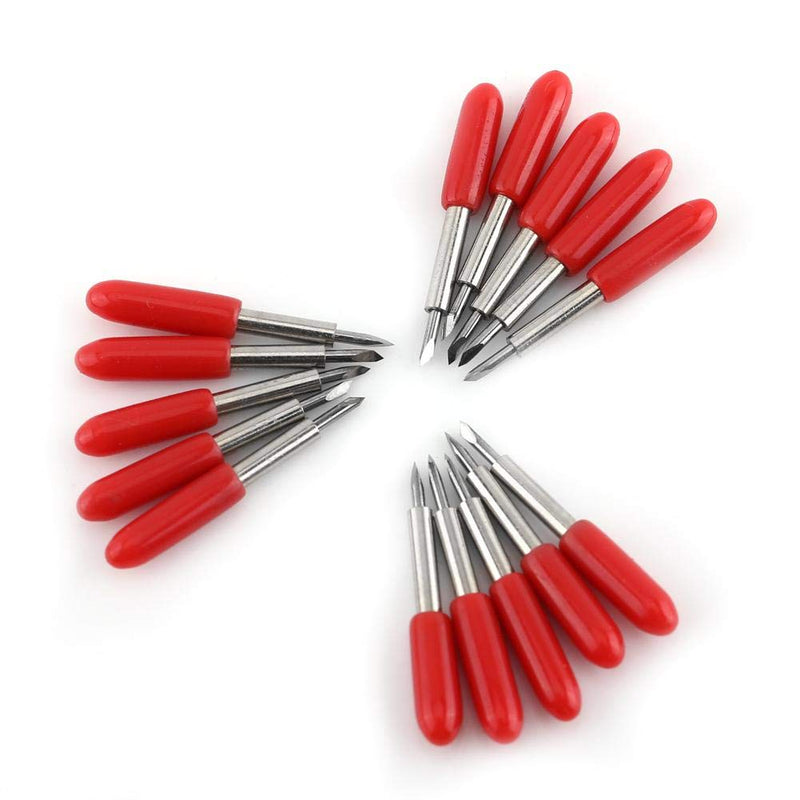 [Australia - AusPower] - Plotter Blades, 15Pcs Roland Blades 45 Degree Cemented Carbide Blades, Cutter Plotter Parts with Red Caps, Suitable for Cutting Color Adhesive Media Standard Vinyl, Used for Many Cutting Plotters 