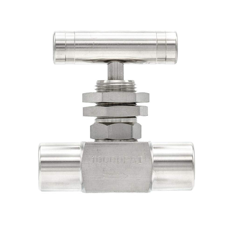 [Australia - AusPower] - PIC Gauge NV-SS-1/4-HS180-FFPM 316 Stainless Steel Straight Needle Valve with Hydraulic Service Seat, Panel Mount, 1/4" Female NPT x 1/4" Female NPT Connection Size, 10000 psi Pressure 