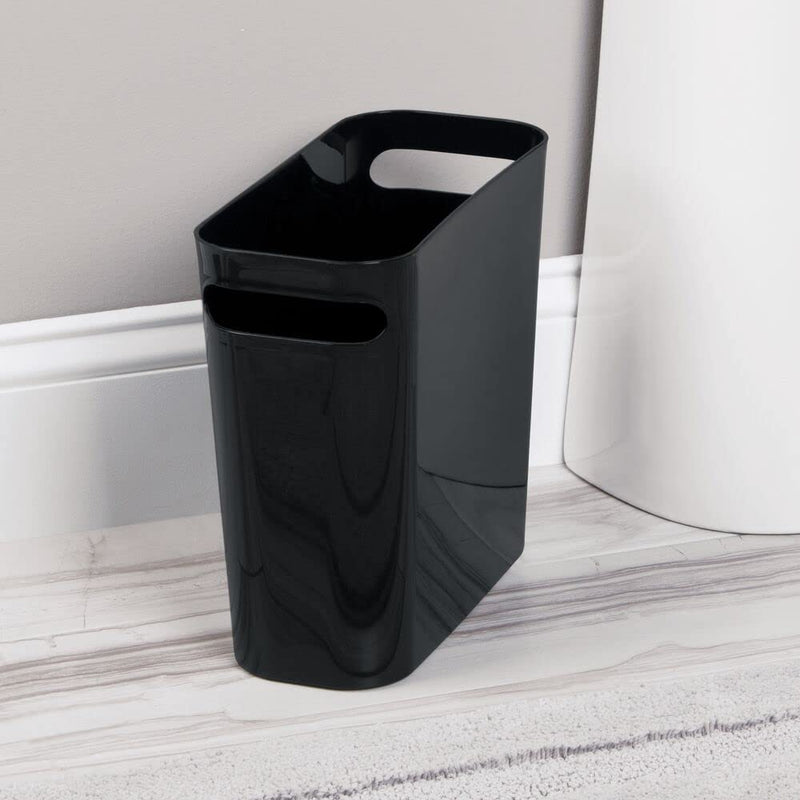 [Australia - AusPower] - mDesign Plastic Small Trash Can, 1.5 Gallon/5.7-Liter Wastebasket, Garbage Container Bin with Handles for Bathroom, Kitchen, Home Office - Holds Waste, Recycling, 10" High - Aura Collection - Black 