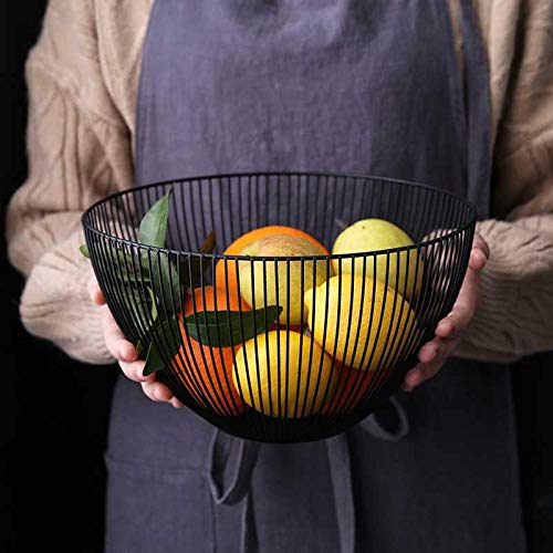 [Australia - AusPower] - Metal Wire Fruit Basket,Large Round Storage Baskets for Bread,Metal Wire Bread Fruit Bowl Vegetable Stand Holder for Snacks,Modern Fruit Bowl Decorate Kitchen Counter,Black By Cq acrylic Black High 