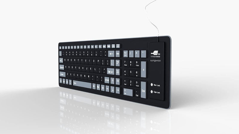 [Australia - AusPower] - sungwoo Foldable Silicone Keyboard USB Wired Waterproof Rollup Keyboard for PC Notebook Laptop (Black+Grey) 