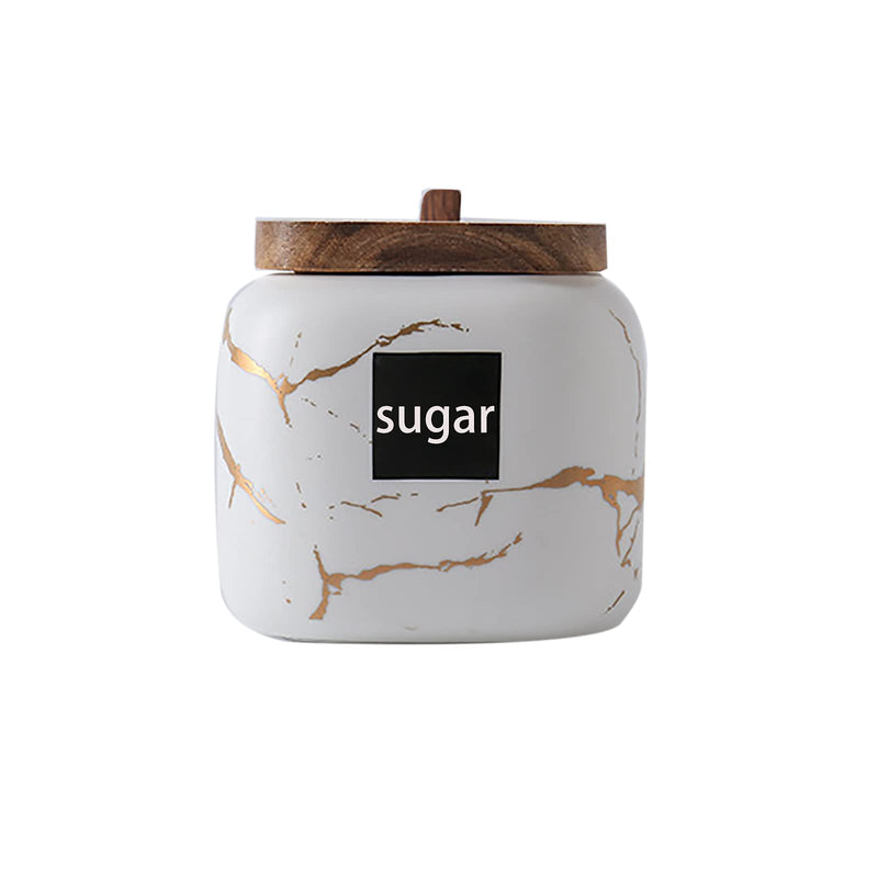 [Australia - AusPower] - Marble Ceramics Sugar Bowl Ceramic Seasoning Box Ceramic Spice Jars Porcelain Condiment Pots with Lid and Spoon (White) White 