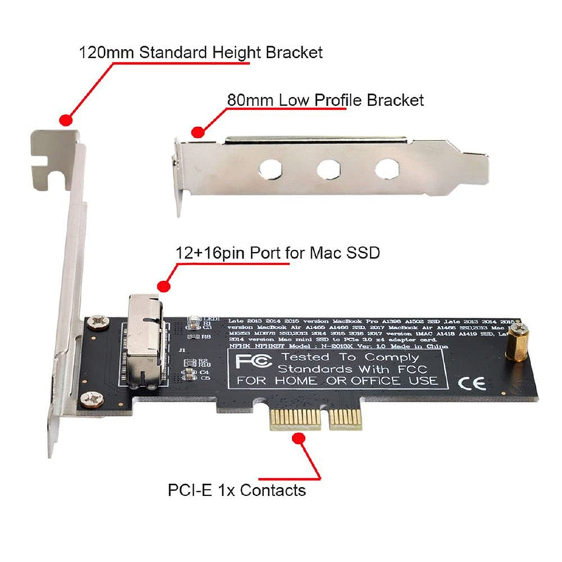 [Australia - AusPower] - Cablecc PCI Express PCI-E 1X to 12+16Pin 2013-2017 Mac Pro Air SSD Convert Card for A1493 A1502 A1465 A1466 Black PCI-E 1X 