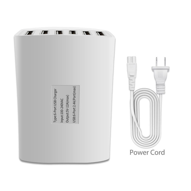 [Australia - AusPower] - USB Charger, XDCDHM 60 Watt 12A 6-Port High Speed Travel Wall Charger Multi-Port USB Charger Hub Charging Station for Apple iPhone/iPad Air/Samsung/Tablets and More (HUB- White) 