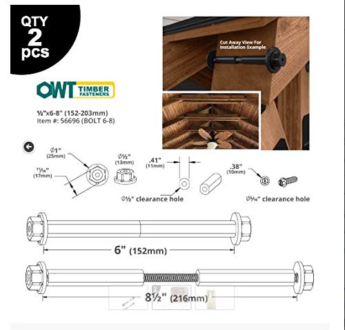 [Australia - AusPower] - OZCO 56696 1/2-inch by 6-inch to 8-inch OWT Timber Bolts (2 per Pack) 