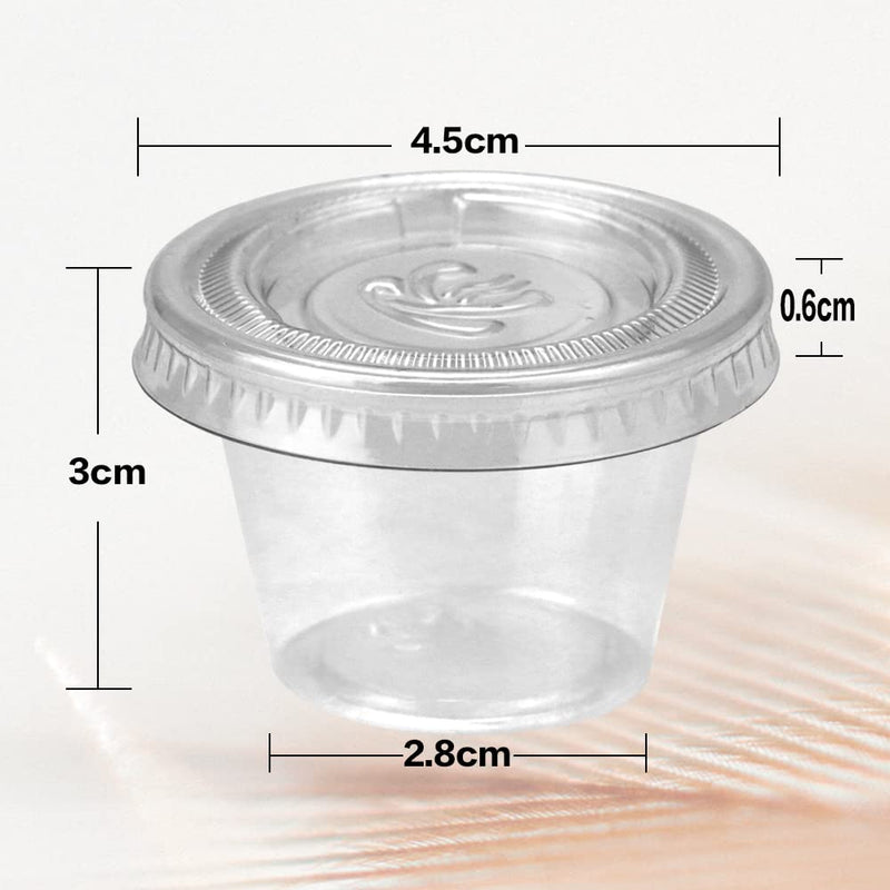 [Australia - AusPower] - WYOMER 200 Sets 1oz Disposable Small Plastic Sauce Cups with Lids, Disposable Portion Cups for Dip, Condiment Containers with Lids, Souffle Cups for Sauce and Dressing 