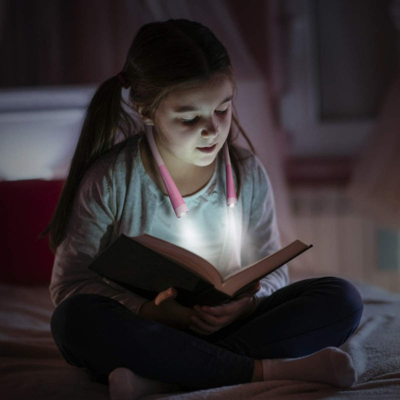 [Australia - AusPower] - Glocusent LED Neck Reading Light, Book Light for Reading in Bed, 3 Colors, 6 Brightness Levels, Bendable Arms, Rechargeable, Long Lasting, Pink, Perfect for Reading, Knitting, Camping, Repairing 