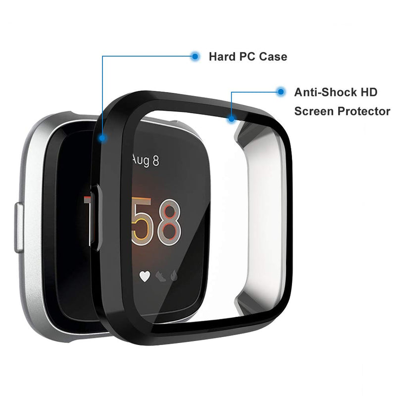 [Australia - AusPower] - OenFoto Screen Protector Compatible with Fitbit Versa Lite with HD Tempered Glass Case Cover, [2 Pack] [Daily Waterproof] [3D Full Coverage] Shell Protective for Fitbit Versa Lite Smartwatch Pink/Gold 