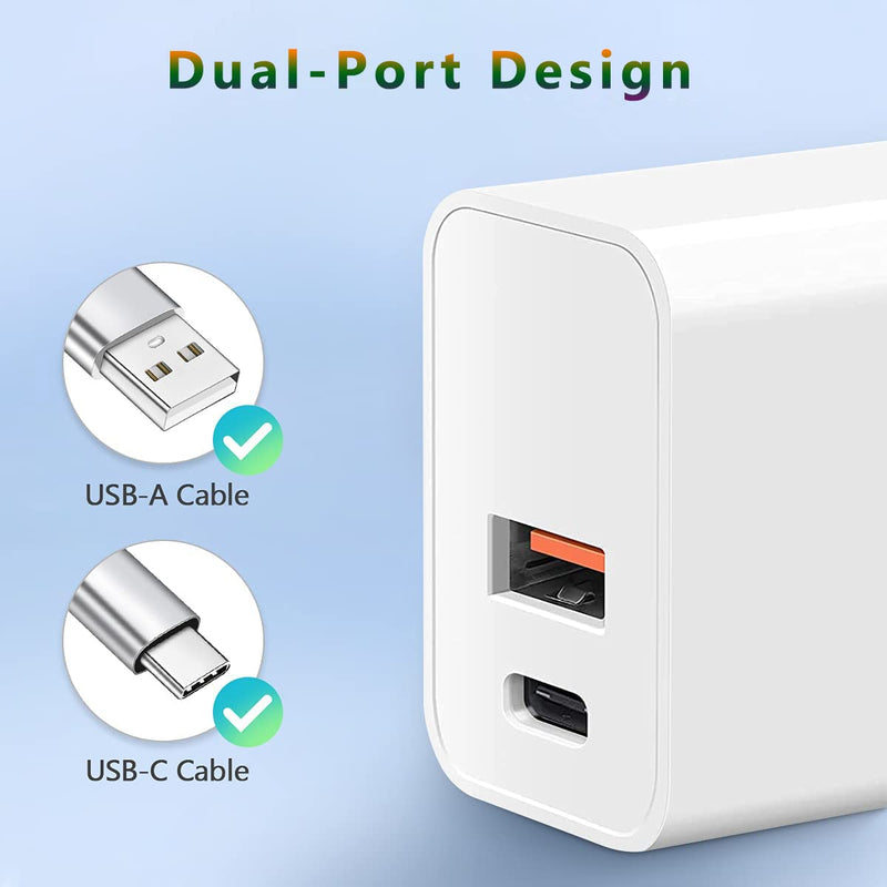 [Australia - AusPower] - 20W USB C Fast Charger, Dual Port PD + Quick Charger Type C Wall Charger with 3 x 6FT Charger Cable Compatible with iPhone 13/13 Mini/13 Pro Max/12 Mini/12 Pro Max/11/XS/XR/X/8, iPad, AirPods Pro Max 