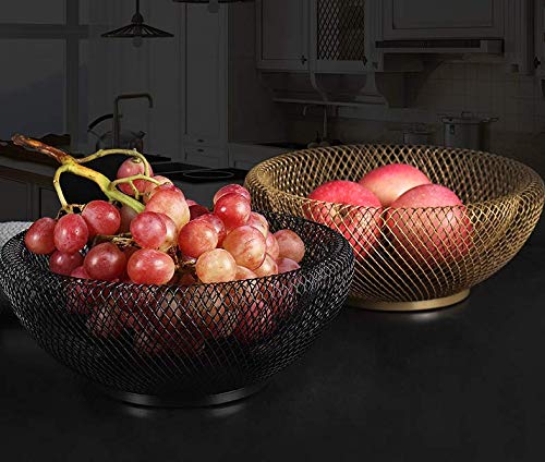 [Australia - AusPower] - Metal Wire Fruit Basket,Large Round Storage Baskets for Bread,Metal Wire Bread Fruit Bowl Vegetable Stand Holder for Snacks,Modern Fruit Bowl Decorate Kitchen Counter,Black By Cq acrylic Black 