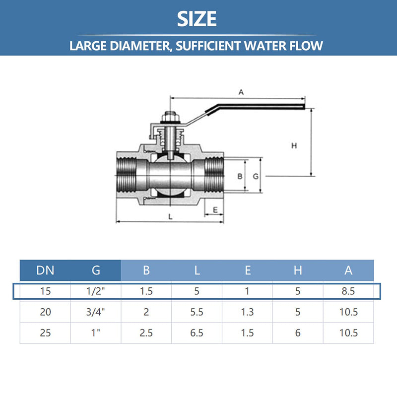 [Australia - AusPower] - YanTone 1/2 Inch Full Port Ball Valve, 304 Stainless Steel Shut Off Valve for Water Oil and Gas, 1000 PSI (WOG) - 1/2" NPT, 1 Piece 