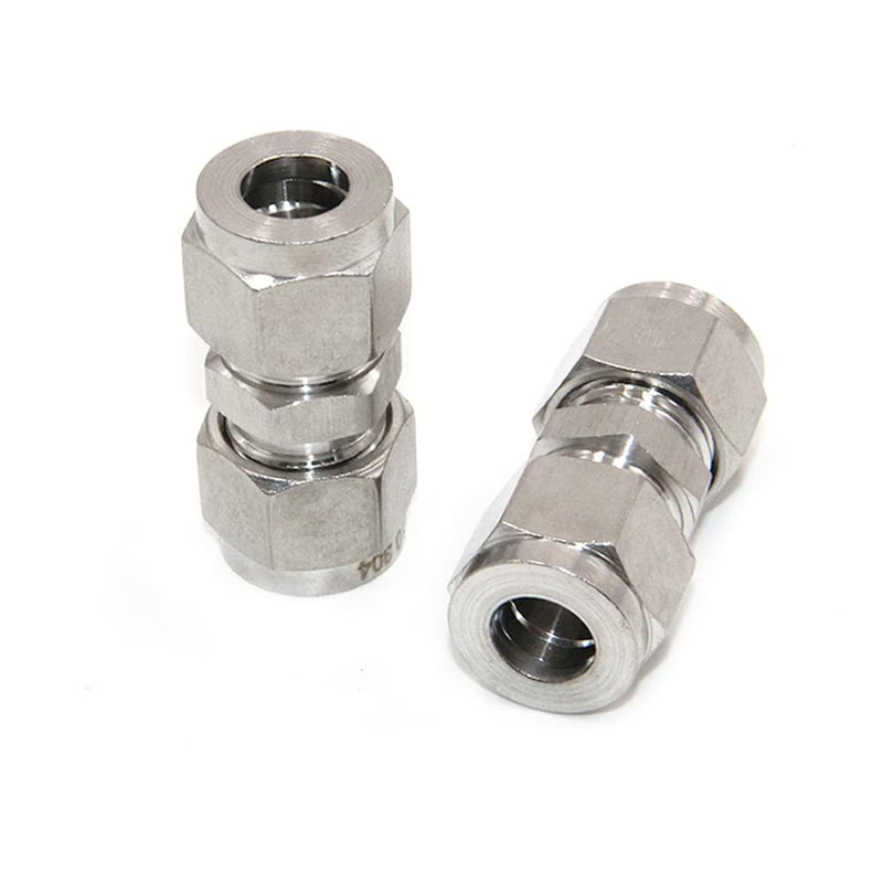 [Australia - AusPower] - Pysrych 304 Stainless Steel Compression Tube Fitting Union with Double Ferrules 1/4" OD x 1/4" OD, Pack of 2 1/4" x 1/4" OD 