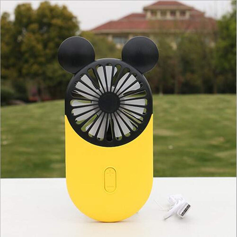 [Australia - AusPower] - Kbinter Cute Personal Mini Fan, Handheld & Portable USB Rechargeable Fan with Beautiful LED Light, 3 Adjustable Speeds, Portable Holder, for Indoor Or Outdoor Activities, Cute Mouse (Yellow) Yellow 