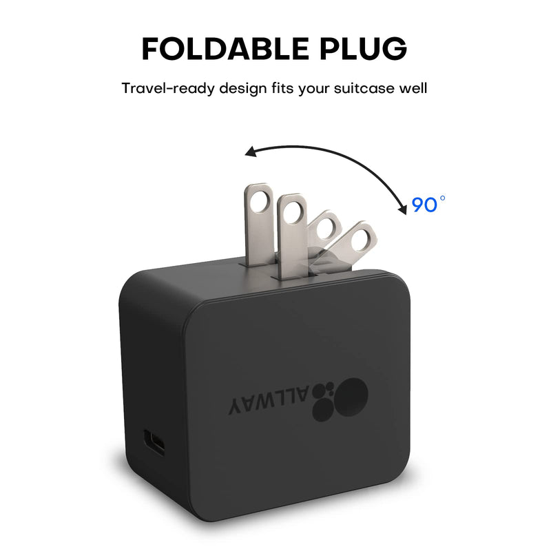 [Australia - AusPower] - USB C Charger, ALLWAY Wall Charger 18W PD/QC 3.0 Type C Durable Compact Fast Charger, Foldable Plug Charger for iPhone 13/13 Mini/13 Pro/13 Pro Max/12, Galaxy, Pixel 4/3, iPad mini(Cable Not Included) 