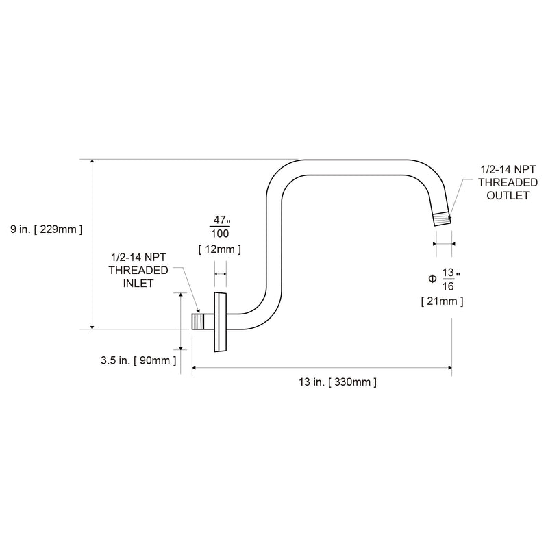[Australia - AusPower] - OFFO Shower Head Extension Arm 13 Inch, S Shaped High Rise Extender with Flange Shower Head Pipe Arm, Matte Black 