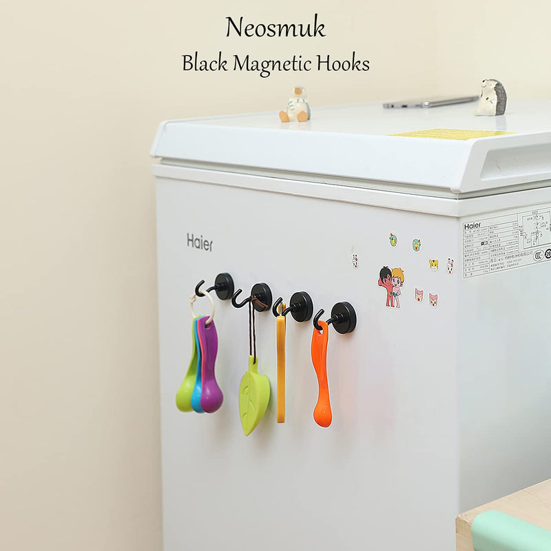 [Australia - AusPower] - Neosmuk Black Magnetic Hooks Heavy Duty,100 lb Extra Strong Magnet with Metal Hook for Refrigerator, Super Magnet for Cruise,Grill, Kitchen,Classroom,Large Magnetic Hanger for Door,BBQ,Tools. 4 Pack 